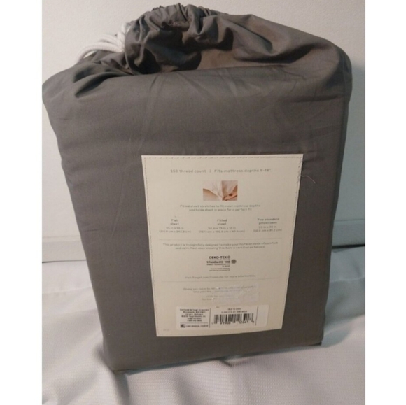 Casaluna Supima Cotton Percale Dark Gray Grey  Color Full Sheet Set NWT - Picture 4 of 11